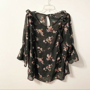 Black Chiffon Ruffle Blouse